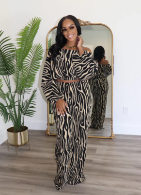 Sexy Off-shoulder Printed Two-piece Suit