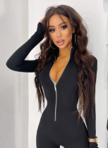 Solid Color Long Sleeve Zipper Waist-Cinching Slimming Exercise Yoga Bodysuit