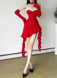 Sexy Hot Girl Halter Neck Tube Top Irregular Long Sleeve Dress