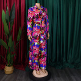 Printed Lapel Tie Shirt Wide-Leg Pants Set