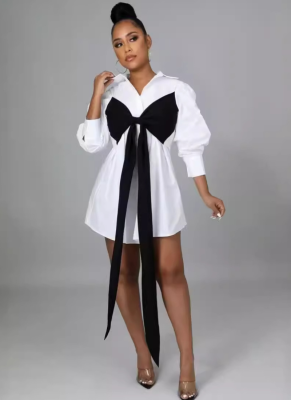 Casual Shirt Stitching Wrap Chest Strap Dress