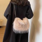Fashionable and Versatile Plush Shoulder Handbag
