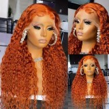 Density Transparent HD Lace Front Wig Women Deep Wave Remy Human Hair Ginger Orange