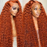 Density Transparent HD Lace Front Wig Women Deep Wave Remy Human Hair Ginger Orange
