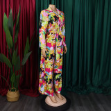 Printed Lapel Tie Shirt Wide-Leg Pants Set