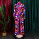 Printed Lapel Tie Shirt Wide-Leg Pants Set