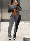 Patchwork Raglan Long Sleeve High Waist Tight Fit Casual Suit