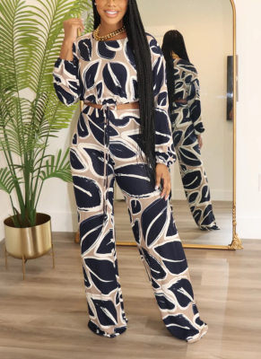Sexy Crew Neck Long Sleeve Casual Printed Pants Suit