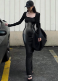 Square Neck Pullover Long Sleeve High Waist Hip Fishtail Dress