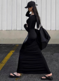 Square Neck Pullover Long Sleeve High Waist Hip Fishtail Dress