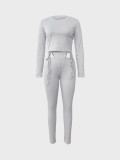 Round Neck Ribbed Sexy Slim-Fit Top with Strappy Pants Two-Piece Set