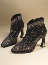 Fashion Rhinestone Pointed Toe Short Tube Stiletto Heel Ankle Boots