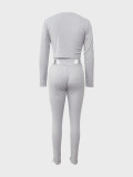 Round Neck Ribbed Sexy Slim-Fit Top with Strappy Pants Two-Piece Set