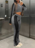 Patchwork Raglan Long Sleeve High Waist Tight Fit Casual Suit