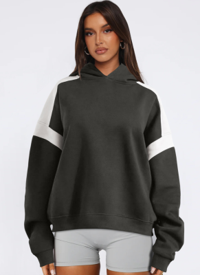 Contrast Color Dropped Shoulder Baseball Jacket Hoodie