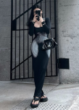 Square Neck Pullover Long Sleeve High Waist Hip Fishtail Dress