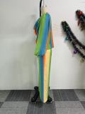 Dragon Sleeve Non-Positioned Print Boat Neck Wide Leg Pants Suit