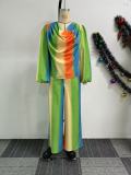 Dragon Sleeve Non-Positioned Print Boat Neck Wide Leg Pants Suit
