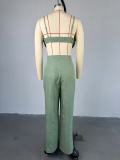 Sexy Suspender Tube Top High Waist Straight Casual Pants Two Piece Set