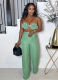 Sexy Suspender Tube Top High Waist Straight Casual Pants Two Piece Set