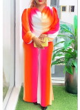 Dragon Sleeve Non-Positioned Print Boat Neck Wide Leg Pants Suit