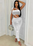 Fashionable Rhinestone Tube Top and Slim-fit Trousers Two-piece Set