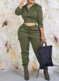 Solid Color Open Cardigan Hooded Long Pants Two-Piece Set