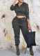 Solid Color Open Cardigan Hooded Long Pants Two-Piece Set