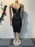 Sexy Sequin V-Neck Satin Bodycon Slit Dress