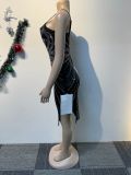 Sexy Sequin V-Neck Satin Bodycon Slit Dress
