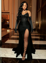 Fashionable and Sexy Sequined Suspender Dress