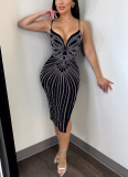 Sexy Sequin V-Neck Satin Bodycon Slit Dress