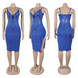 Sexy Sequin V-Neck Satin Bodycon Slit Dress