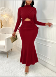 Round Neck Tummy-Baring Bodycon Fishtail Dress