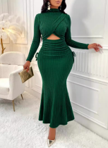 Round Neck Tummy-Baring Bodycon Fishtail Dress