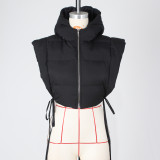 Hooded Side-leaking Sleeveless Tie-back Short-sleeved Vest