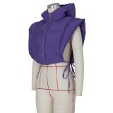 Hooded Side-leaking Sleeveless Tie-back Short-sleeved Vest
