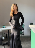 Fashionable Temperament Ruffle Hem Long Sleeves Fabric Dress