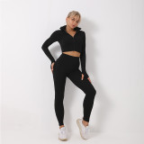 Fitness Vest Jacket High Waist Yoga Pants Three Piece Set