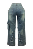 Fashion Star Tassel Raw Edge Loose Straight Jeans