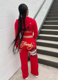 Casual Street Print Navel-baring Two-piece Suit