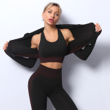 Fitness Vest Jacket High Waist Yoga Pants Three Piece Set