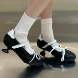 Lace-up Bow Sporty Ballet Kitten Heel Shoes