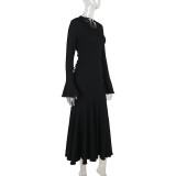 Fashionable Temperament Ruffle Hem Long Sleeves Fabric Dress