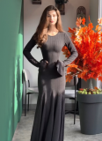 Fashionable Temperament Ruffle Hem Long Sleeves Fabric Dress