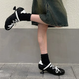 Lace-up Bow Sporty Ballet Kitten Heel Shoes