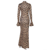 Slim-Fit Leopard Print Collarless Waist-Cinching Sexy Dress