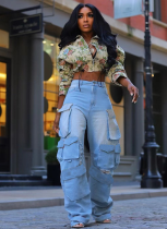 Navel-exposed Drawstring Yarn-dyed Jacquard Long-sleeved Jacket