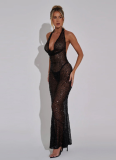 Sexy Sheer Deep V Sequin Off-shoulder Figure-hugging Backless Mermaid Dress