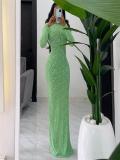 Euro-American V-Neck Long Sleeve Flocking Slim Fit Dress